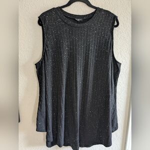 Lane Bryant Sleeveless Ribbed Knit Top Black With Silver Glitter 22/24 Excellent
